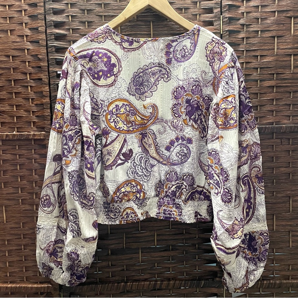 Band of the Free Elegant Paisley Crop Top Purple and Cream, Size L, NWT. - Picture 6 of 7